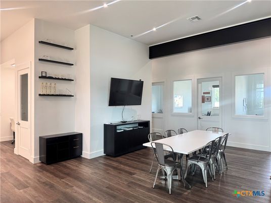 Dining room, Interior, Recessed Lighting, Wood Texture Flooring