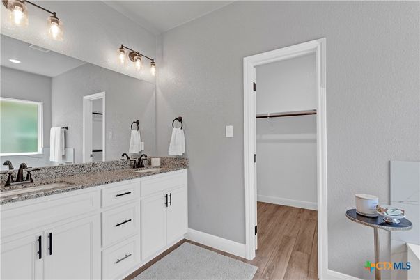 Bathroom, Dual Sink Vanities, Interior, Wood Texture Flooring
