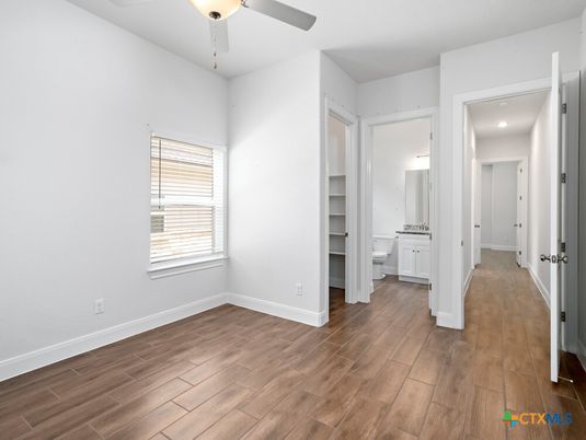 Bathroom, Empty room, Interior, Recessed Lighting, Wood Texture Flooring