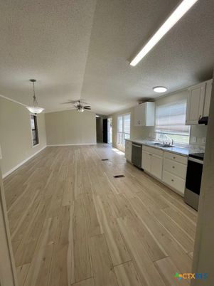 Interior, Kitchen, Pendant Lights, Wood Texture Flooring