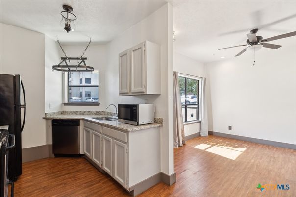 Interior, Kitchen, Pendant Lights, Recessed Lighting, Wood Texture Flooring