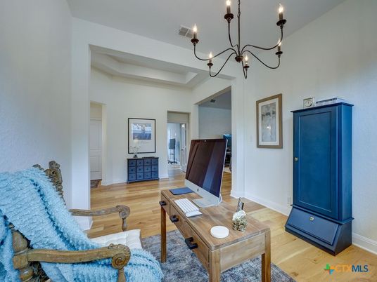 Chandelier, Home Office, Interior, Wood Texture Flooring