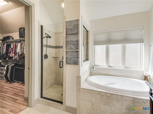 Bathroom, Glass Shower, Interior, Walk-in Closets, Wood Texture Flooring
