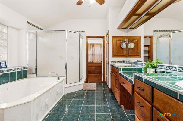 Bathroom, Dual Sink Vanities, Glass Shower, Interior, Tile Countertops