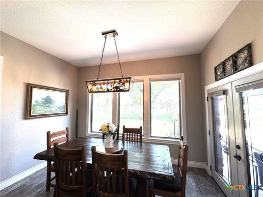 Dining room, Interior, Pendant Lights, Wood Texture Flooring