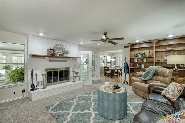 Dining room, Fireplace, Interior, Living room, Recessed Lighting