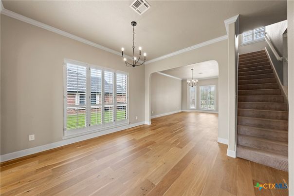 Chandelier, Empty room, Interior, Pendant Lights, Wood Texture Flooring