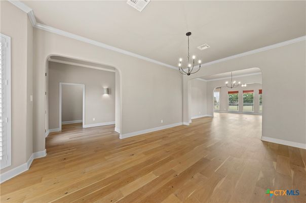 Chandelier, Empty room, Interior, Pendant Lights, Wood Texture Flooring