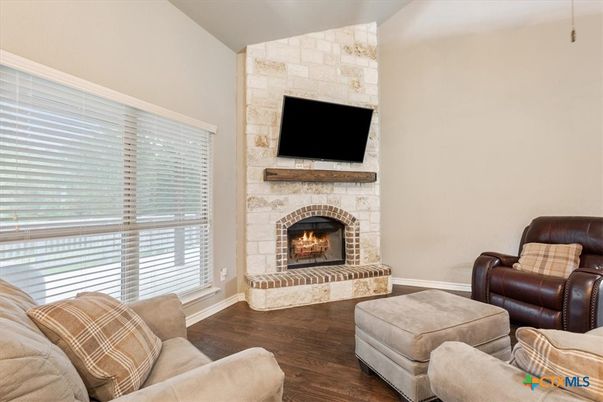 Fireplace, Interior, Living room, Stone Walls, Wood Texture Flooring