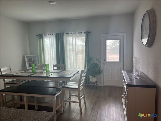 Dining room, Interior, Recessed Lighting, Wood Texture Flooring