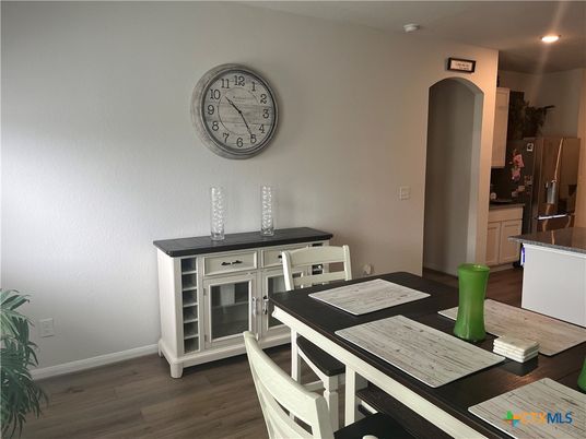 Dining room, Interior, Recessed Lighting, Wood Texture Flooring