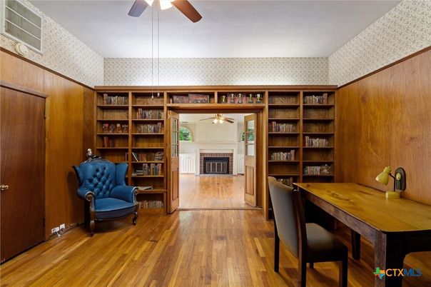 Fireplace, Home Office, Interior, Wood Texture Flooring