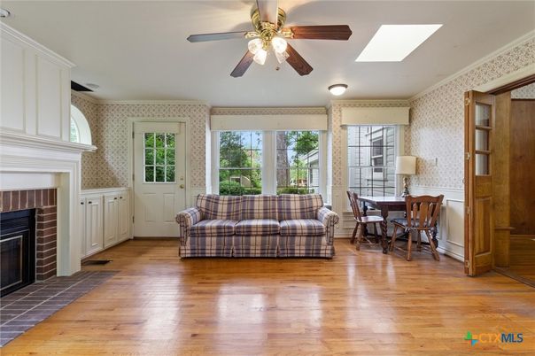 Dining room, Fireplace, Interior, Wood Texture Flooring