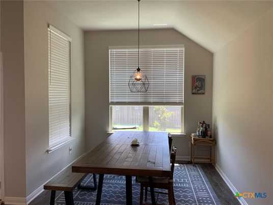 Dining room, Interior, Pendant Lights, Wood Texture Flooring