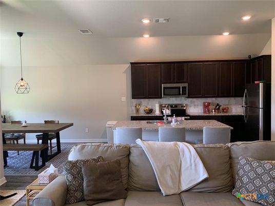 Dining room, Interior, Kitchen, Living room, Pendant Lights, Recessed Lighting, Stainless Steel Appliances