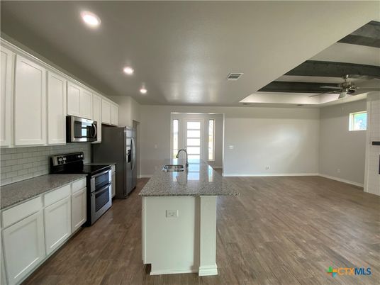Interior, Kitchen, Recessed Lighting, Wood Texture Flooring
