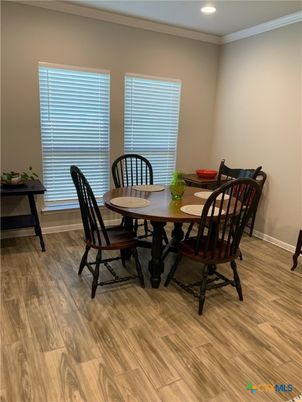 Dining room, Interior, Recessed Lighting, Wood Texture Flooring