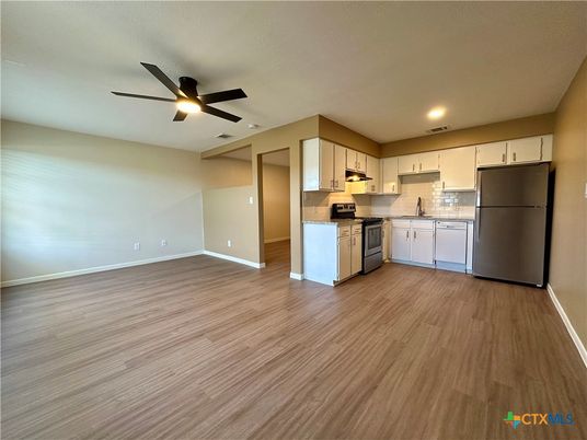 Interior, Kitchen, Recessed Lighting, Wood Texture Flooring