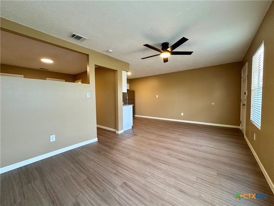 Empty room, Interior, Recessed Lighting, Wood Texture Flooring