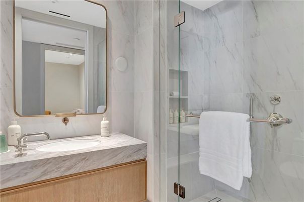 Bathroom, Glass Shower, Interior, Marble Walls
