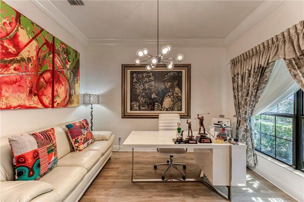 Home Office, Interior, Pendant Lights, Wood Texture Flooring