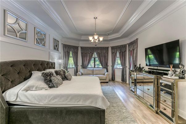 Bedroom, Chandelier, Interior, Wood Texture Flooring