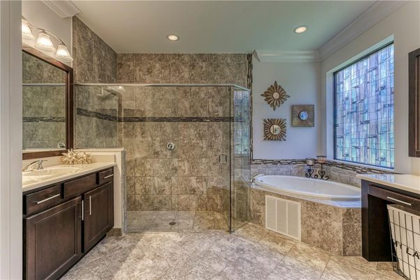 Bathroom, Glass Shower, Interior, Recessed Lighting