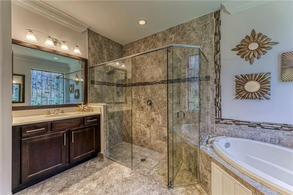 Bathroom, Glass Shower, Interior, Recessed Lighting