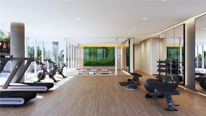 Fitness Equipment, Interior, Recessed Lighting, Wood Texture Flooring