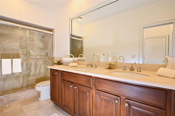 Bathroom, Dual Sink Vanities, Glass Shower, Interior, Recessed Lighting