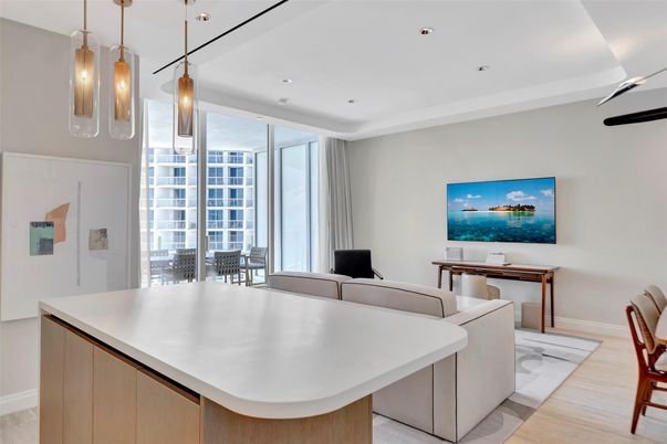 Dining room, Interior, Pendant Lights, Recessed Lighting, Wood Texture Flooring