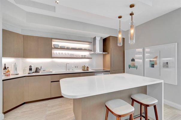 Interior, Kitchen, Pendant Lights, Wood Texture Flooring