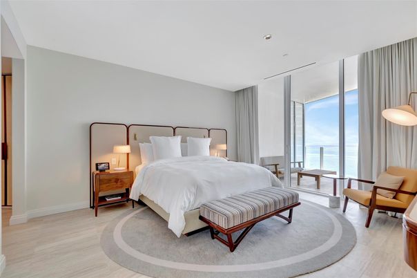 Bedroom, Interior, Recessed Lighting, Water, Wood Texture Flooring