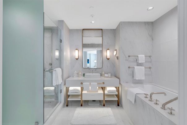 Bathroom, Interior, Marble, Marble Walls, Recessed Lighting