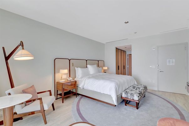 Bedroom, Interior, Recessed Lighting, Wood Texture Flooring