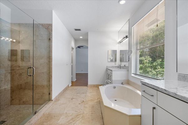 Bathroom, Glass Shower, Interior, Recessed Lighting