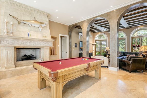 Billiard Table, Fireplace, Game Room, Interior, Recessed Lighting
