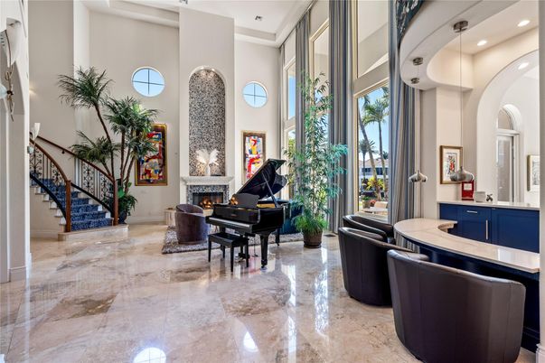 Fireplace, Interior, Piano, Recessed Lighting