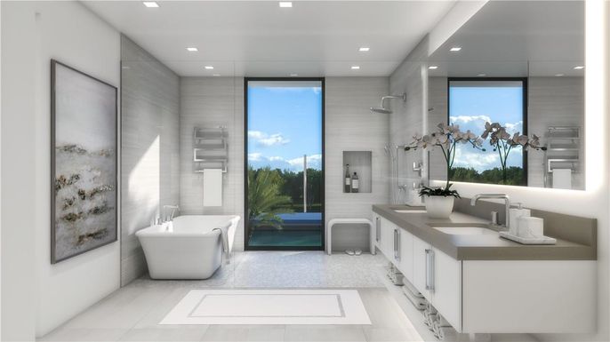 Bathroom, Dual Sink Vanities, Free Standing Baths, Interior, Recessed Lighting, Water