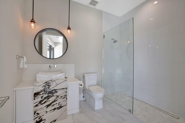 Bathroom, Glass Shower, Interior, Pendant Lights, Recessed Lighting