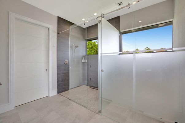 Bathroom, Glass Shower, Interior, Recessed Lighting