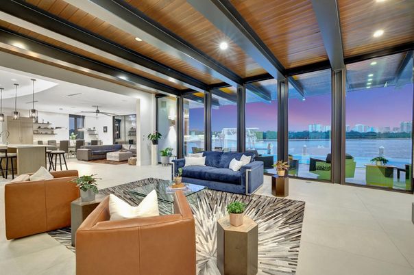 Interior, Kitchen, Living room, Pendant Lights, Recessed Lighting, Water, Wooden Ceilings