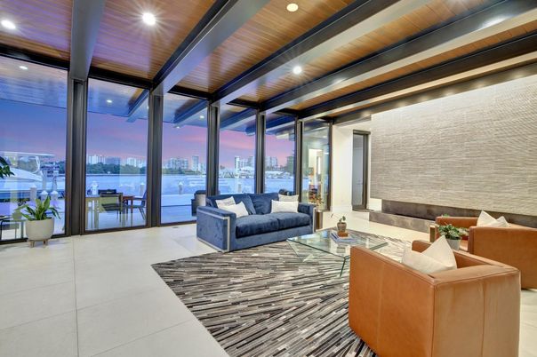 Interior, Living room, Recessed Lighting, Water, Wooden Ceilings