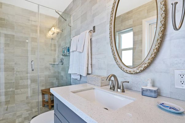 Bathroom, Glass Shower, Interior, Stone Walls