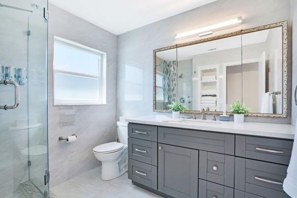 Bathroom, Dual Sink Vanities, Glass Shower, Interior