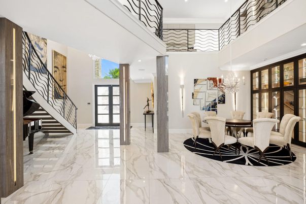Chandelier, Dining room, Interior, Marble, Recessed Lighting