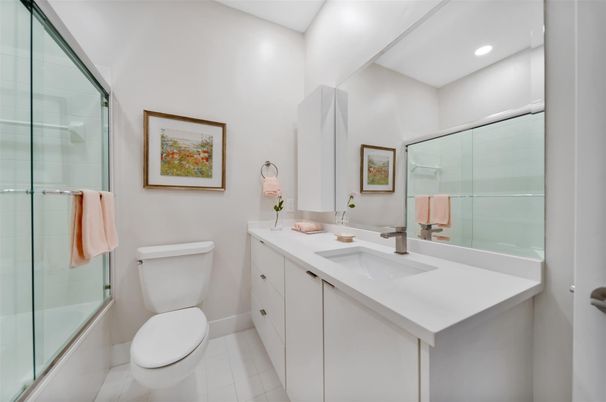 Bathroom, Glass Shower, Interior, Recessed Lighting