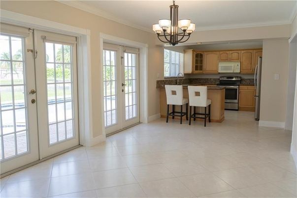 Chandelier, Interior, Kitchen, Stainless Steel Appliances