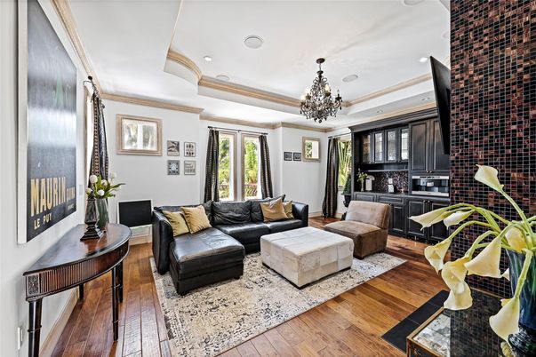 Chandelier, Interior, Living room, Pendant Lights, Recessed Lighting, Wood Texture Flooring