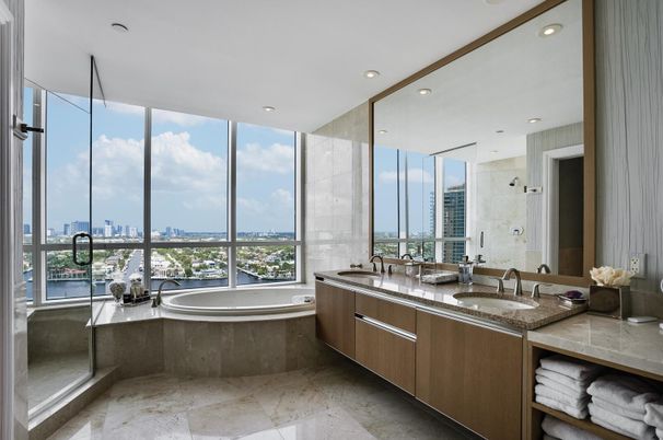 Bathroom, Dual Sink Vanities, Glass Shower, Interior, Recessed Lighting, Water